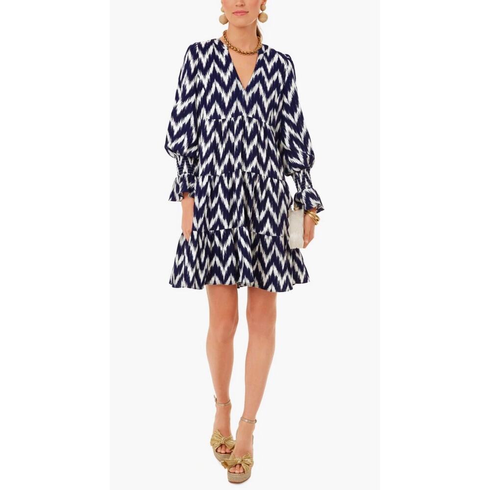 Tuckernuck Pomander Place Ikat Kenzo Swing Dress Navy Blue Short Womens Medium - Picture 3 of 10